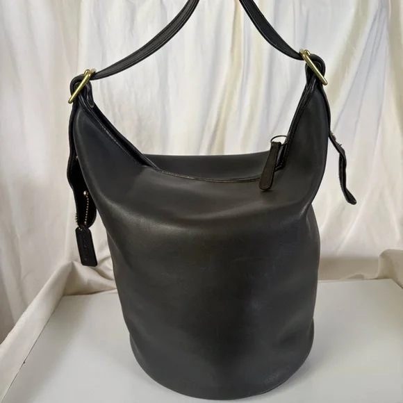 Coach 1970’s Black Leather Duffle Feed Sack Made in New York City - Picture 2 of 16